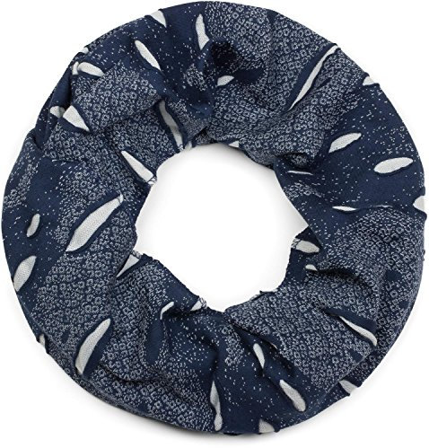 styleBREAKER Loop Schal im Destroyed Vintage used Look mit Rissen, Schlauchschal, Tuch, Unisex 01018078, Farbe:Dunkelblau-Weiß, Größe:Breit