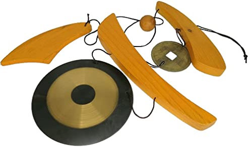 lachineuse - Carillon à Vent avec Gong - Carillon en Bois & Métal - Carillon Métallique Chinois Japonais - Idéal pour Extérieur, Intérieur, Jardin - Ambiance Zen Feng Shui Asiatique - Cadeau Japon