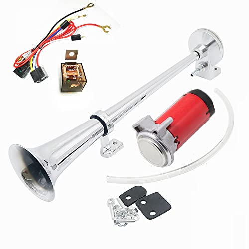 DHUILE Auto Horn 12 V 150dB, Air Horn Auto Lautsprecher 430 mm Chrom Zink Trompetenform Truck Elektrische Horn Kompressor Alle 12 V Fahrzeuge LKWs LKW Züge Boote Cars