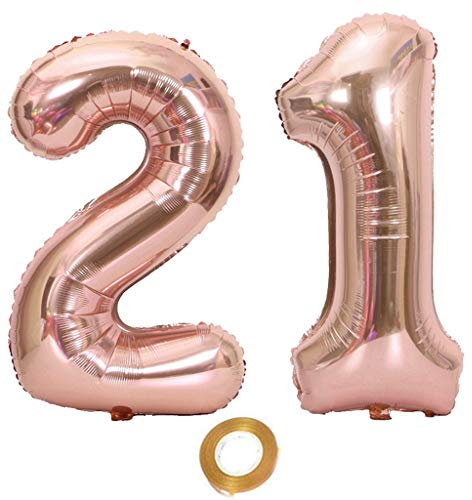 Luftballons Zahl 21 rosegold Nummer 21 Luftballon 21 Rosegold Folienballon 21. Geburtstag deko frauen, 32 Zoll Große Ballon Zahl 21 Riese Heliumfolie 21 jahre Geburtstag deko frau Mädchen