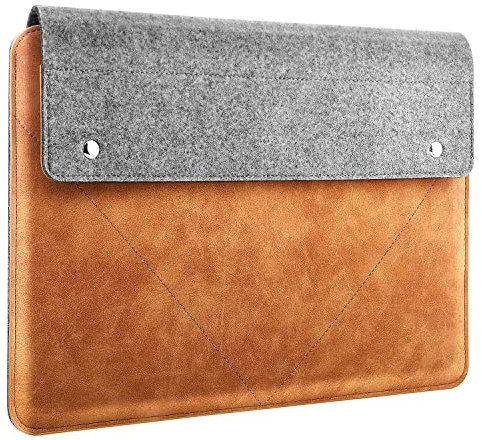 Moko Laptop Tasche Kompatibel mit 14-Zoll MacBook Pro M4/3/2/1 Pro/Max (2024-2021), 13 Zoll iPad ProM4, Air M3 2025, iPadPro 12.9, Surface Laptop 1/2/3, PU & Filz Laptophülle, Grau&Braun