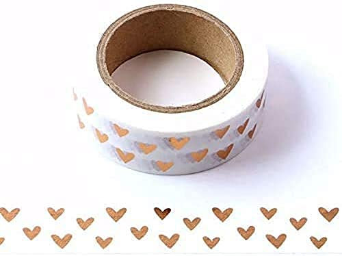 Syntego 2 Rollen, weiß mit roségoldfarbener Folie, Herzen, Washi-Klebeband, dekorativer Abdeckstift, zum Aufkleben (2) (Roségold, 15 mm x 10 Meter)