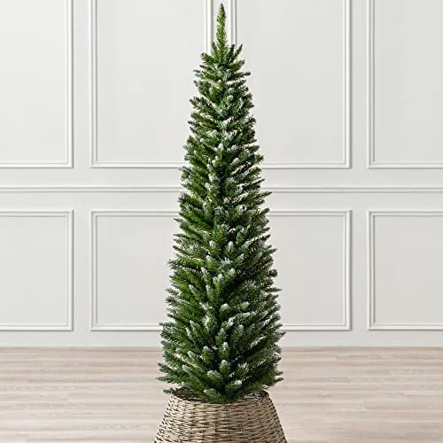 Christow Frosted Pencil Christmas Tree 5ft, Artificial Slim Snowy Spruce, Indoor Home Xmas Decoration, Natural Looking Dual Tone PVC Needles, Easy Assembly with Stand (tree skirt not included)