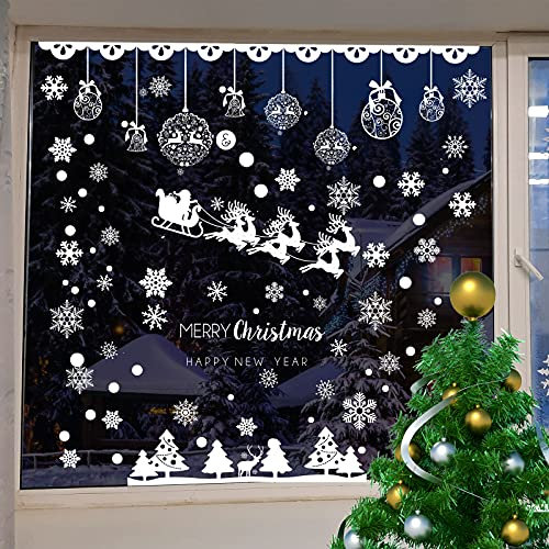 Accjzzlyn 209 PCS 12 Blatt Fenstersticker Weihnachten Wiederverwendbare Fensterbilder Weihnachten Selbstklebend Schneeflocken Aufkleber für Glas, Weiß, Vinyl, Winterlich, Sticker