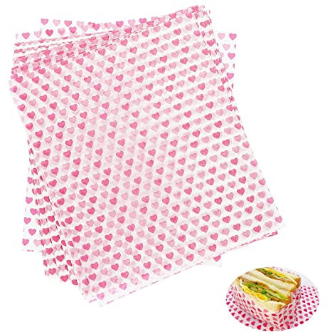 Lebensmittelverpackungspapier,Herzförmig Fettdichtes Papier Checkered Deli Basket Liner Antihaft Butterbrotpapier zum Backen Sandwich Burger Wrap 100 Stück