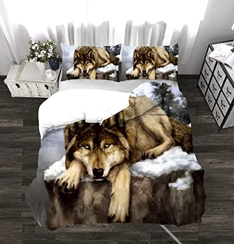 Bettwäsche 135x200 cm 3 Teilig bettwäsche Biber Wolf Bettwäsche Set mit Reißverschluss Vintage Bettbezug mit 2 Kopfkissenbezüge 80x80 Weihnachten Geschenk