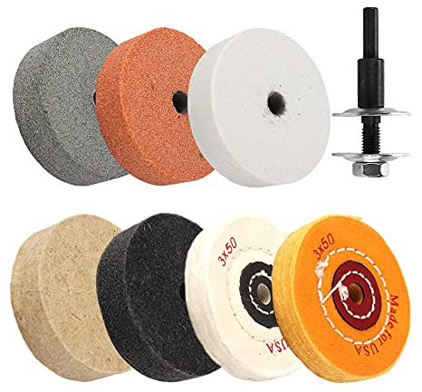 SI FANG 8Pcs Buffing Polishing Wheel Kit, 3 Inch Grinding Wheel with 3/8inch Drill Arbor Adapter for Mini Bench Grinder Buffer Electric Drill, Non-Metal and Metal Grinding Polishing and Rust Removal