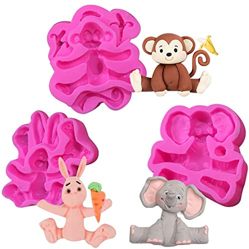 SUNSK Tier Silikonformen 3D Tierformen Silikon Schokoladenformen DIY Fondant Kuchen Süßigkeiten Gelee Backformen für Ostern, Babydusche, Geburtstag Party 3 Stück
