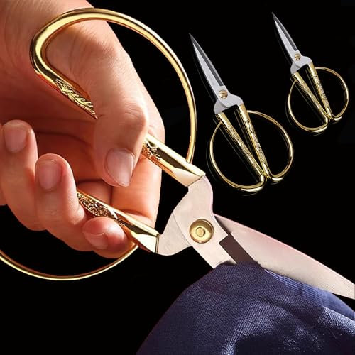 MZSX Schere, klassischem Design, Rostfreier, goldfarbene Schere zum Sticken, Nähen, Basteln, Kunstarbeiten und den täglichen Gebrauch, Rechts- und Linkshänder geeignet, 20cm und 14.5cm, 2 Stück