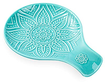 MIKIGEY Repose-cuillère en céramique, 19 cm, support de cuillère pour comptoir de cuisine, accessoires de cuisine, passe au lave-vaisselle, turquoise