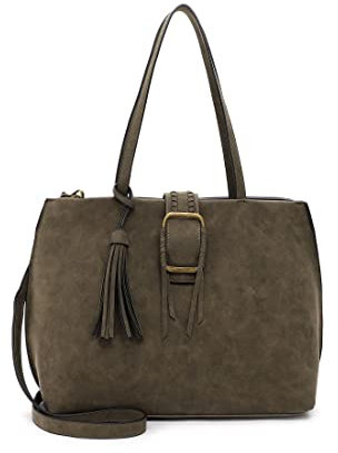 Tamaris Damen Shopper Handtasche Zierschnalle Flechtdetail Quaste Janina 31795, Farbe:Grün