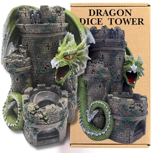 Grinning Gargoyle Green Dragon Keep DnD Dice Tower - Amazing Hand Painted 26cm Resin Dice Roller - Perfect Dungeons and Dragons Dice Tower - Pathfinder Roleplaying Game Tower for Rolling Dice