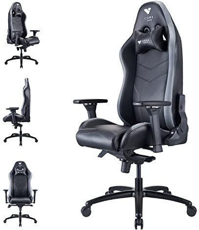 Com4Gaming Argon 2025 - Gaming Stuhl - Gaming Sessel mit Atmungsaktivem PU-Leder, Ergonomischer Schreibtischstuhl mit Kopfstütze, Graphite Grey, max. 150 kg