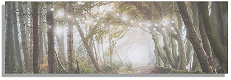 Art For The Home Woodland Wander LED Printed Canvas - Natural, Green & Brown Wall art - Framed LED Canvas - Traditional woodland photographic wall art - Smooth texture - Cover for small cracks