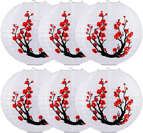 6 lanterne cinesi giapponesi a sfera di carta, lanterne a fiori di ciliegio, decorazioni per ombra, stile orientale cinese, luce ristorante, festa di nozze (fiori di ciliegio rosso)