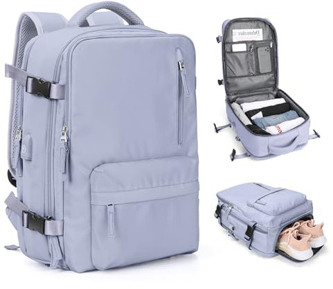 SZLX Ryanair Handgepäck Rucksack Damen für Flugzeug Untersitz Kabinentasche Reiserucksack Handgepäck Flugzeug Easyjet Rucksack Wasserdicht Herren mit Schuhfach für 14-Zoll-Laptops,Grau lila