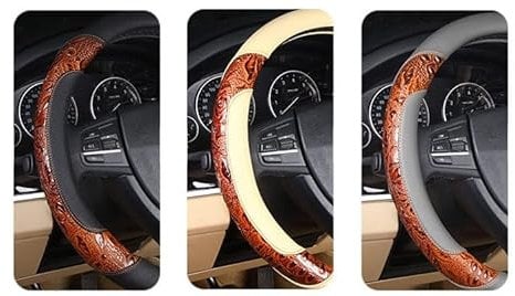 Lenkradhüllen Für BMW Lenkrad 35 36 37 38 39 40 cm Späne Carving Leder Auto Lenkradbezug Holz Lenkradbezug (Farbe : 36cm Beige)