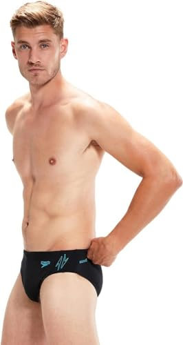 Speedo Men's Hyperboom Splice 7cm Swim Briefs | Speedos | Quick Drying | Training | Fitness | Chlorine Resistant, Black/Bolt, 34
