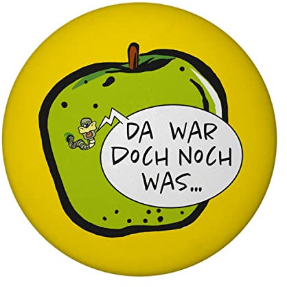 Wurm im Apfel Notizzettel Magnet rund mit gelbem Hintergrund als nützliches Gadget am Kühlschrank, um Notizzettel oder to-Do Listen zu befestigen und Nichts mehr zu vergessen