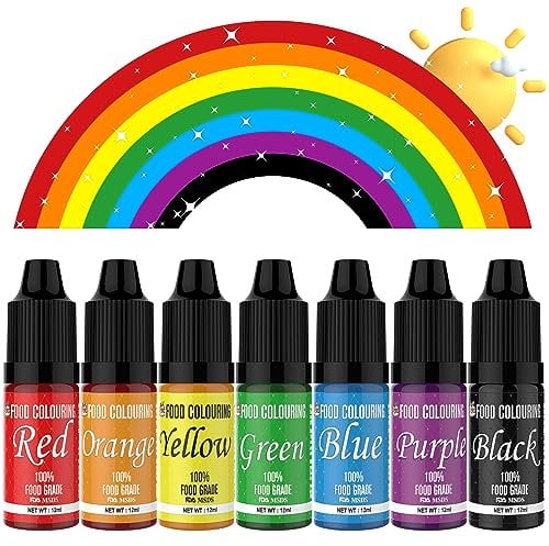 Food Colouring – Food Colours Set for Cakes Baking, Biscuits, Macaroon – Highly Concentrated Food Colouring for Cake Decoration, DIY Slime, Craft Colouring (7X12ml)