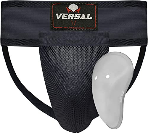 VERSAL Boxing Groin Guard MMA Martial Arts Muay Thai Groin Cup Abdominal Protector Jockstrap Abdo Groin Support for Kickboxing Karate Bjj Cricket Hockey Adult/Youth Groin Box (L)