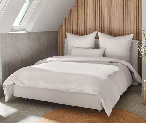 BEFA NATUR Made in Germany Bettwäsche Set, Bettbezug 155x220 cm und Kissenbezug 80x80 cm aus Baumwolle-Satin, Allergiker geeignet, Öko-Text 100 Klasse 1 Zertifiziert - Weiß