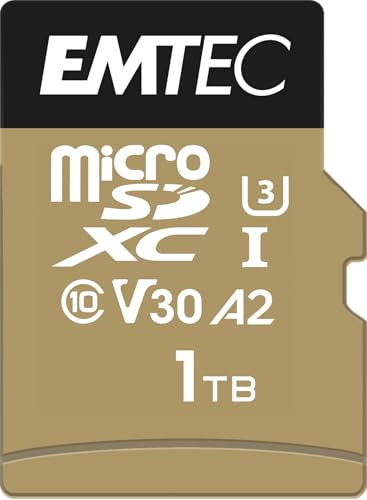 EMTEC microSD 1TB UHS-I U3 Classe Vidéo V30 - A2 - Vitesse de Lecture/Ecriture 100/95MB/s - Gamme SpeedIN Pro - ECMSDM1TXC10SP