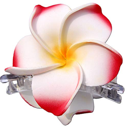 SEESTERN Bali Hawaii Pince à cheveux 2 fleurs de frangipanier en caoutchouc mousse Rouge