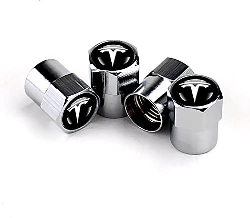 4pcs Auto-Reifen Ventilklappe Auto Reifen Staubstange Deckel mit Kennzeichen Kennzeichen Wasser und Staub Allgemein geeignet für alle Autos (fit Tesla Silber)
