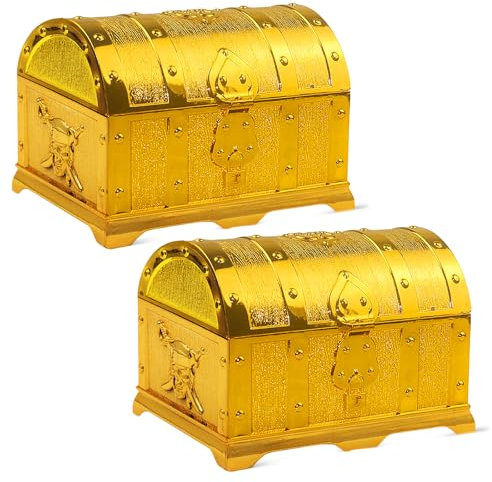 Piraten Schatztruhe Gold, 2 Stück Antike Piraten Schatzkiste, Kleine Schatzkiste Mit Deckel, Schatztruhe Geburtstag, Vergoldete Piratenschatzkiste Für Geburtstagsgeschenke Partygeschenke