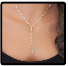 Wedity Vintage Kreuz Halskette Lange Anhänger Einfache Choker Halsketten Schmuck Geschenk für Frauen und Mädchen (Silber)