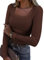 Smile Fish Womens Long Sleeve Scoop Neck Ribbed Knit Fitted Casual Tops Tee Slim Basic Shirts, Brown M