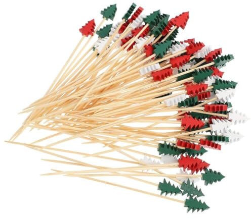 Palillos De Cóctel Con Árbol De Navidad 100 Piezas Palillos De Dientes De Aperitivo De Bambú Natural Palillos De Paleta De Madera Brochetas De Cóctel Para Aperitivos De Cóctel