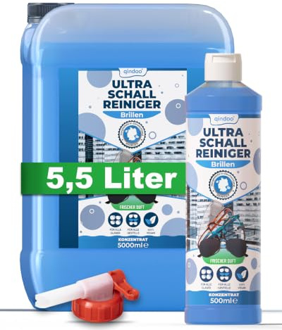 Qindoo Brille Ultraschall Reiniger Optiker für die Brillen Reinigung im Ultraschallgerät, Konzentrat (5.5 Liter Sparset)