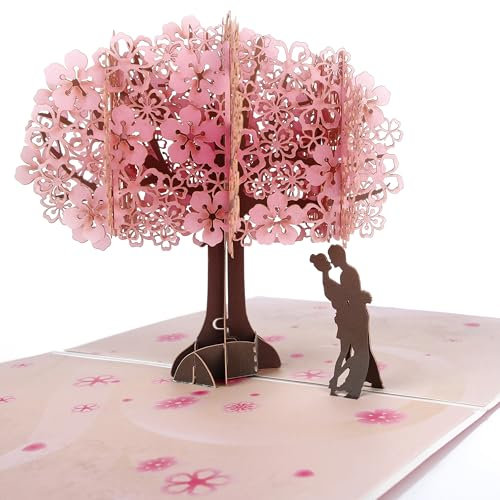 CraftWerk 3D Pop-Up Karte Japanische Kirschblüten - Gutscheinkarte für Hochzeit und Valentinstag - Elegante Glückwunschkarte für Geldgeschenke
