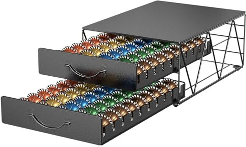 Metallischer Kaffeepadhalter für 48 Nespresso Vertuo, Tchibo Cafissimo, K-fee, ALDI Expressi, und Lavazza Kapseln - Nespresso Vertuoline Kapselschubladen Organizer und Kaffeemaschinenständer