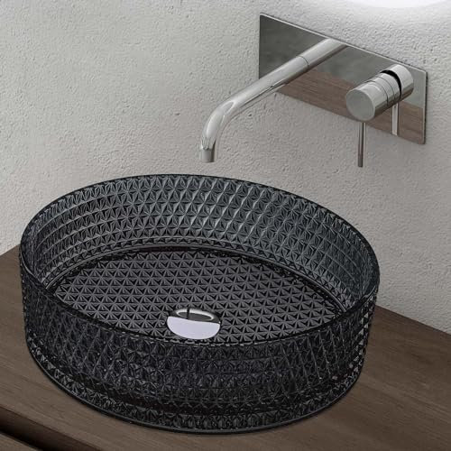 Sogood Lavabo à Poser Vasque en Verre Gris Lave Mains Rond de Salle de Bains Petit Lave-Mains pour WC 39x39x12 cm Minerva07