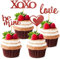 VIKY® Valentinstag Cupcake Topper, 12 Stück Glitzer Kuchen Deko Valentinstag Deko, Romantische Muffin Deko Tortendeko, Valentinstag Cupcake Deko für Hochzeit, Heiratsantrag, Verlobung, Geburtstag