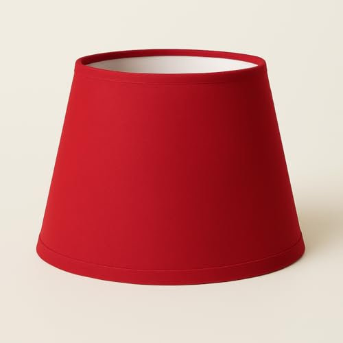30 cm Cono Pantalla, Tela de Algodón, respaldo de PVC Blanco, Producto Hecho a Mano, para Lámpara de Mesa, Lámpara de Pie (Rojo)