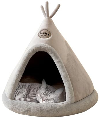 Galatée Katzenhöhlenbett, Komfortables Dreieck Haustier Tipi, Haustier Feiertagskatze Höhlenhaus Und Kitty -Bett, Extrem Gemütliches Und Warmes Haustierzelt Für Katze Und Hund(L, Grau)