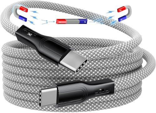 Magtame USB C Kabel, Magnetisches Typ C Ladekabel 60W(3A), USB C auf USB C Kabel, 1.5M Typ C Schnellladekabel Nylon geflochten Kompatibel für iPhone MacBook Samsung Galaxy(Silber)