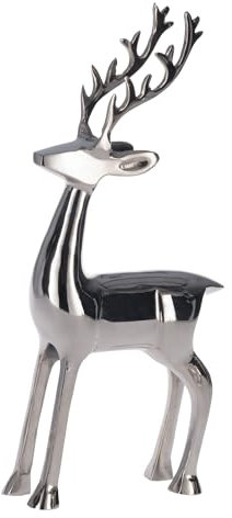 EGLO LIVING Deko Rentier Baligian, Weihnachtsdeko Fensterbank Wohnzimmer, Weihnachtsfigur Hirsch REH, Tischdeko Weihnachten aus Metall in Chrom, H 36,7 cm