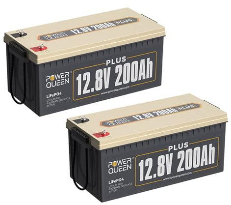 Power Queen 12,8V 200Ah Plus LiFePO4 Batterie, 200A BMS 4000-15000 Zyklen, 2560W Ladeleistung, Perfekter Ersatz für Blei-Säure, SLA, AGM, Gel Batterie-2 Pack