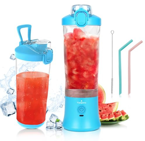 Portable Blender, Personal Size Blender for Shakes and Smoothies, Waterproof 20OZ USB Rechargeable Mini Blender Cup with 6 Sharper Blades 240W powerful Hand-held Blender for Kitchen/Home/Travel, Blue