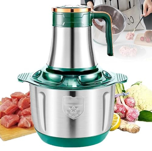 YhsPkh Hachoir à Viande en Acier Inoxydable 5l/6l, Hachoir électrique 500w, Commande à 5 Vitesses, 6 Lames Tranchantes, Couvercle Visuel, pour Viande, Fruits, Noix, Légumes,5L