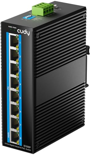 Cudy Switch industriale a 8 porte Gigabit PoE+ con guida DIN, IG1008P | 8 porte GbE 802.3af/at, potenza massima 240 W, isolamento delle porte/modalità 250 m tramite DIP, plug & play, IP40