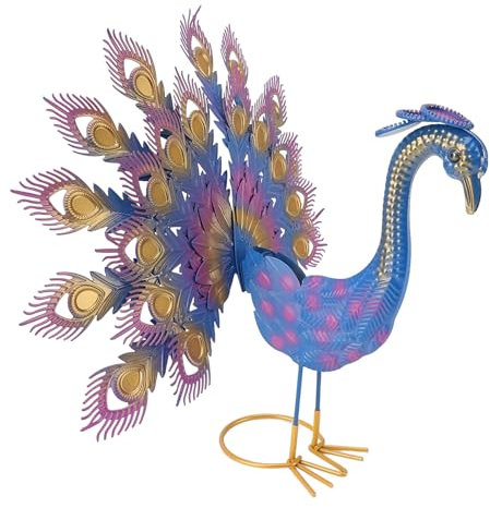 Fdit Pfauenstatue, Wunderschöne Gartenskulptur aus Eisen, Natürliches Ambiente für die Terrasse, Hinterhofdekoration für Frauen, Mehrfarbige Gartenskulpturendekoration