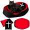 Memorywuu 3 Pcs Gothic Cat Bed Set with 19 Inch Washable Coffin Cat Bed Black Tombstone Pillow Red and Black Blanket Gothic Pet Furniture Activity Center for Halloween