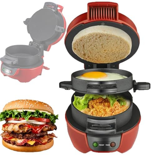 Electric Breakfast Sandwich Maker, Commercial Panini Press Muffin Maker, Nonstick Hamburger Sandwich Maker With Egg Cooker Ring, Even Heating Muffin Waffle Maker, Easy to Clean, for Snacks, Muffins(Re