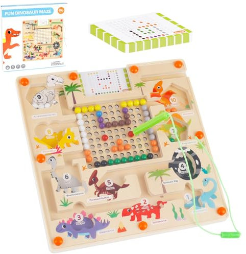 NZZVNZ Magnetspiel Labyrinth, Magnetische Farbe und Zahl Labyrinth Board ab 3-6 Jahre, Lernen Sortierspiel Dinosaurier Magnetspiel für Kinder, Lernspiele Motorikspielzeug für Kinder Jungen Mädchen